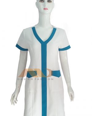 Đồng phục nhân viên đầm trắng phối xanh AS0045