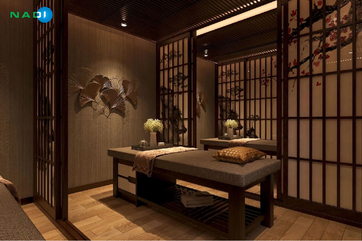 Các chi tiết trang trí như cây xanh, tranh ảnh sẽ tạo nên điểm nhấn ấn tượng cho không gian spa